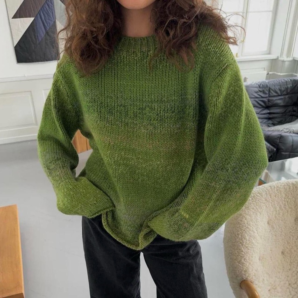 Relaxed Olive Green Crewneck Sweater - Women